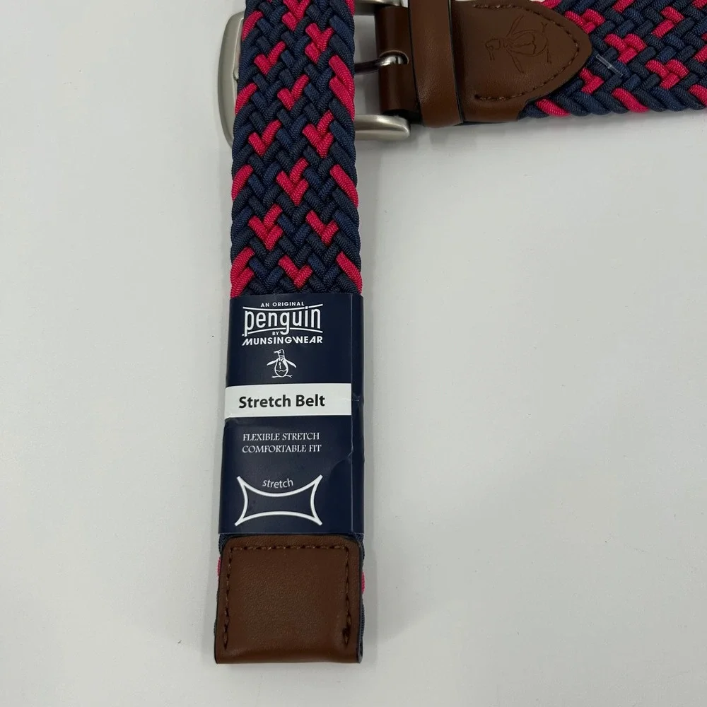 Original Penguin Mens Braided Stretch Belt Navy Red Woven HN86918 Size 30-32 NEW